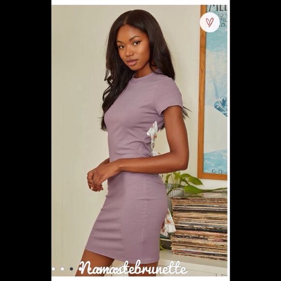 Nwt Lulu's Purple Ribbed Tie Back Bodycon Dress With Cutout Back - Picture 3 of 17